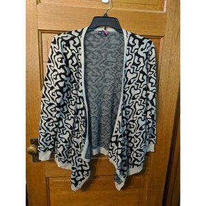 Say What? Open Front Cardigan Size L Black Tan Sweater Womens